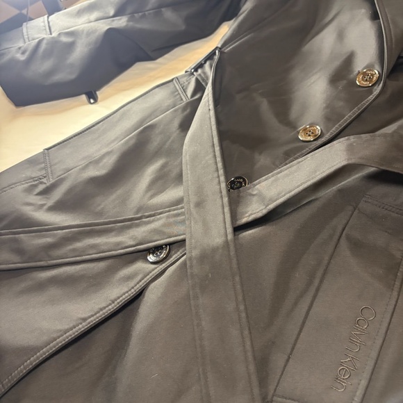 Calvin Klein Ladies'Trench Coat Pockets Removable Hood, Black PL, 4 Buttons, Tie - Picture 11 of 16